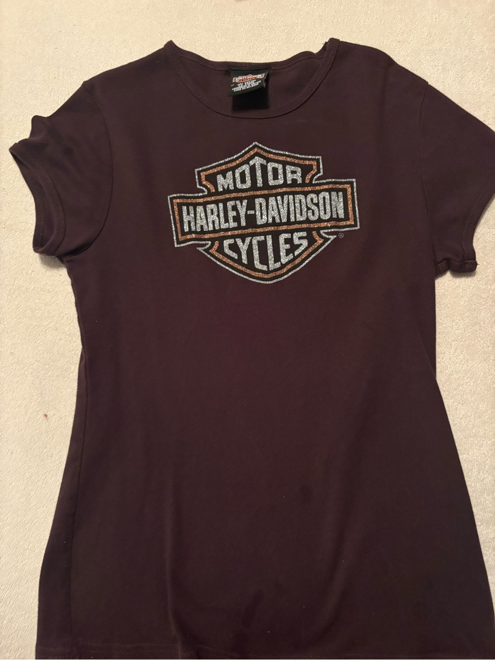 Harley-Davidson Women's Short Sleeve Logo Tee — Brown with Orange & White Shield